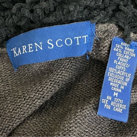 Karen Scott Christmas Gray Cotton Blend Cardigan Sweater Size Medium - Picture 5 of 5